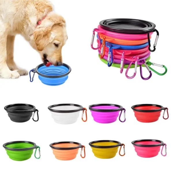 Collapsible Pet Silicone Dog Food Water Bowl Outdoor Camping Travel Portable Folding  Supplies   Dishes with Carabiner - Image 18