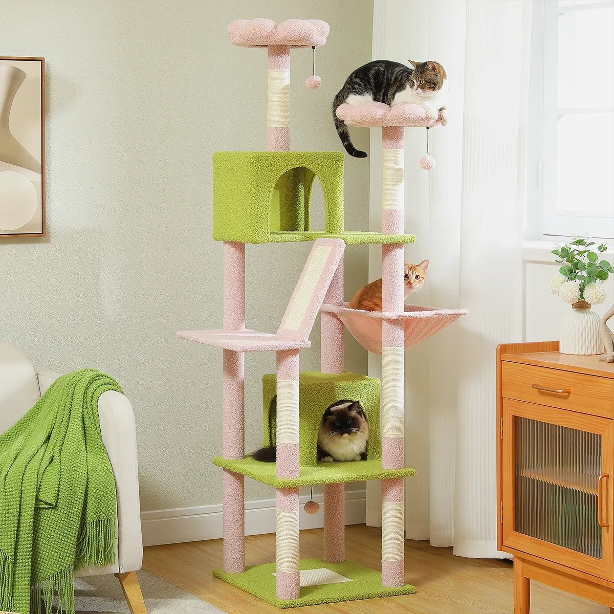 Large Cat Tree for Indoor Tall Tower for Cat Multi-Level Plush with Natural Sisal Scratching Post Condos Perches Hammock - Image 20