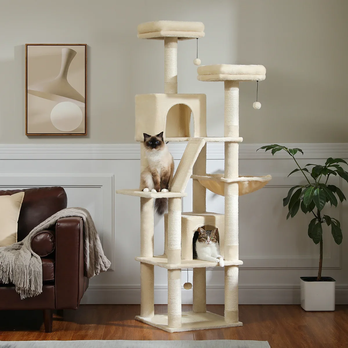 Large Cat Tree for Indoor Tall Tower for Cat Multi-Level Plush with Natural Sisal Scratching Post Condos Perches Hammock - Image 17