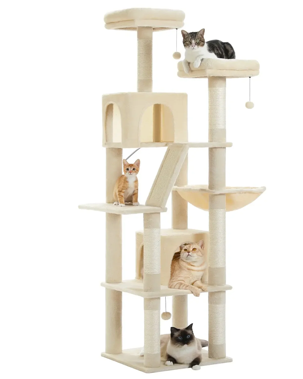 Large Cat Tree for Indoor Tall Tower for Cat Multi-Level Plush with Natural Sisal Scratching Post Condos Perches Hammock - Image 15