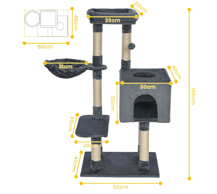 Large Cat Tree for Indoor Tall Tower for Cat Multi-Level Plush with Natural Sisal Scratching Post Condos Perches Hammock - Image 12