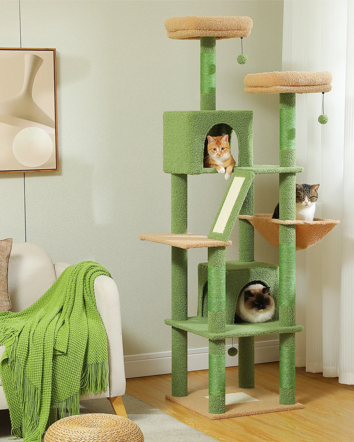 Large Cat Tree for Indoor Tall Tower for Cat Multi-Level Plush with Natural Sisal Scratching Post Condos Perches Hammock - Image 3