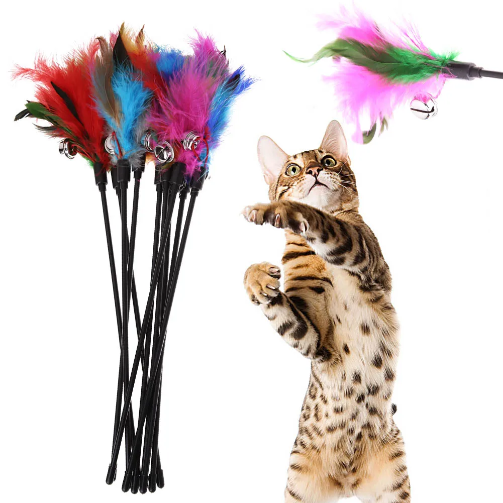5/10 Pcs Cat Toys Random Color Cat Stick Feather Cat Toy with Small Bell Kitten Cat Interactive Toys Cat Supplies Pet Products - Image 13