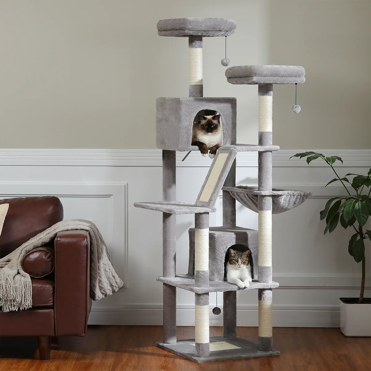 Large Cat Tree for Indoor Tall Tower for Cat Multi-Level Plush with Natural Sisal Scratching Post Condos Perches Hammock - Image 21