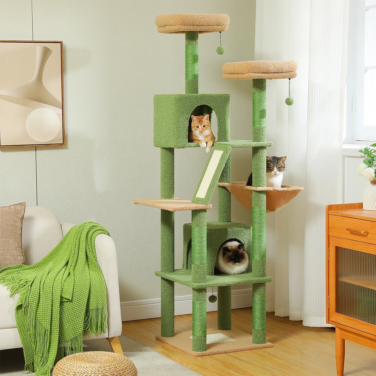 Large Cat Tree for Indoor Tall Tower for Cat Multi-Level Plush with Natural Sisal Scratching Post Condos Perches Hammock - Image 19