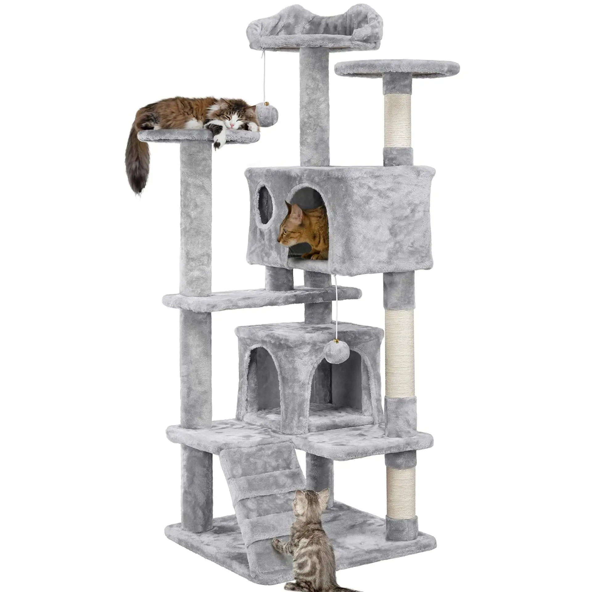 Large Cat Tree for Indoor Tall Tower for Cat Multi-Level Plush with Natural Sisal Scratching Post Condos Perches Hammock - Image 10