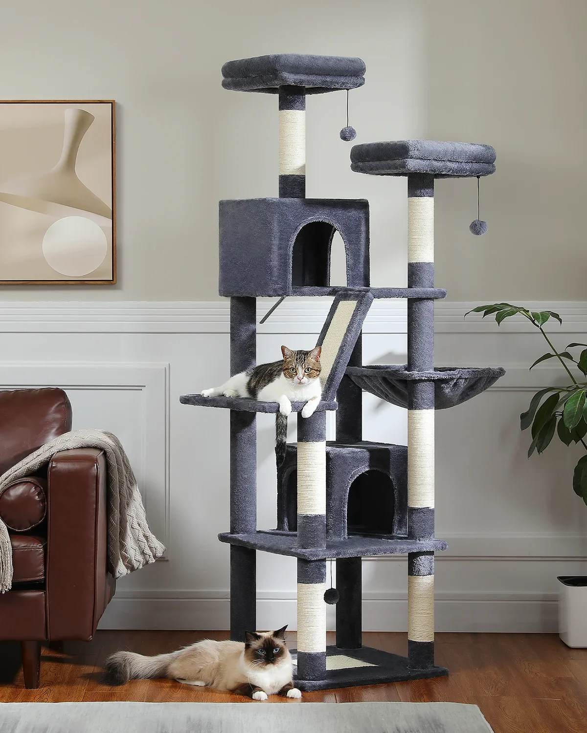Large Cat Tree for Indoor Tall Tower for Cat Multi-Level Plush with Natural Sisal Scratching Post Condos Perches Hammock - Image 5