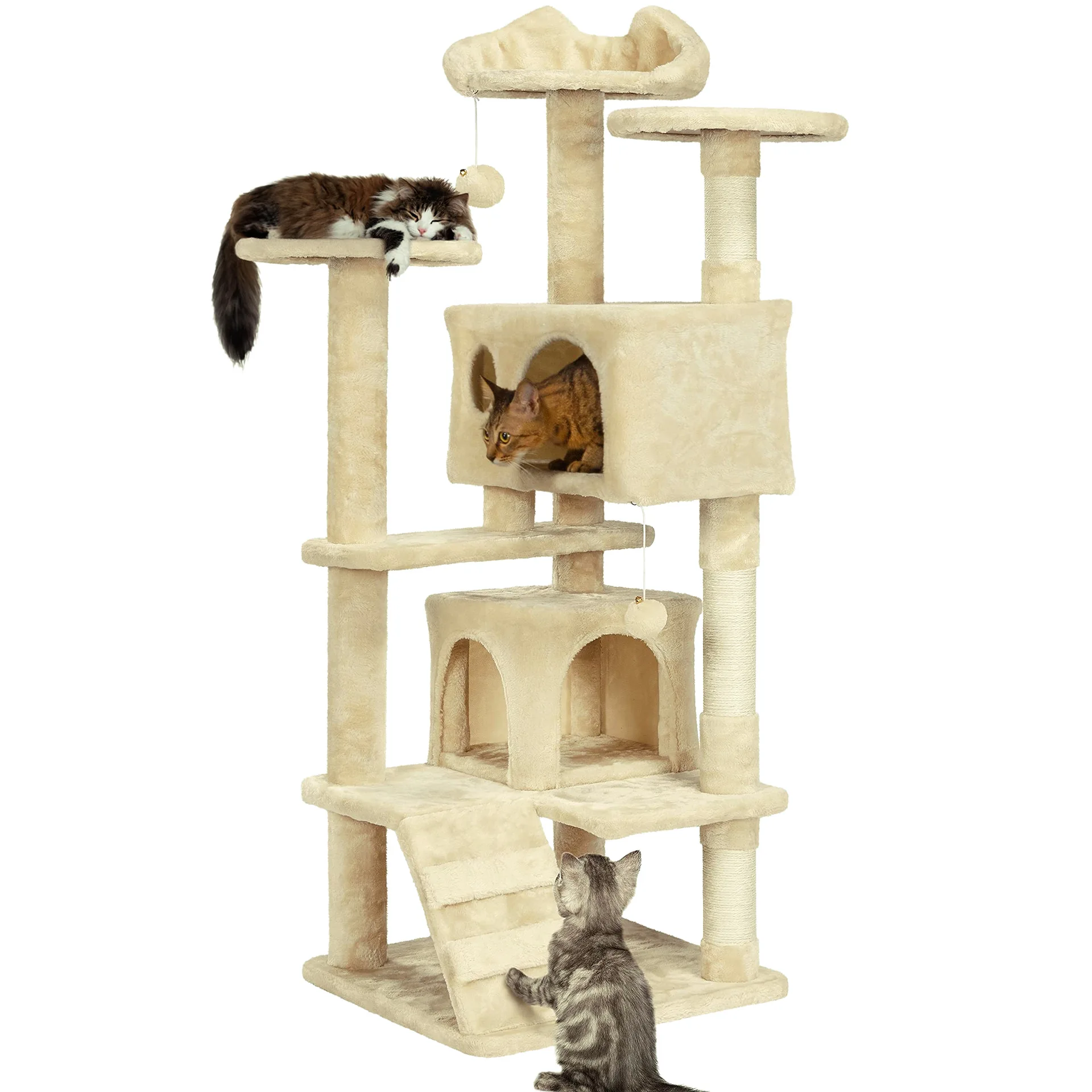 Large Cat Tree for Indoor Tall Tower for Cat Multi-Level Plush with Natural Sisal Scratching Post Condos Perches Hammock - Image 9