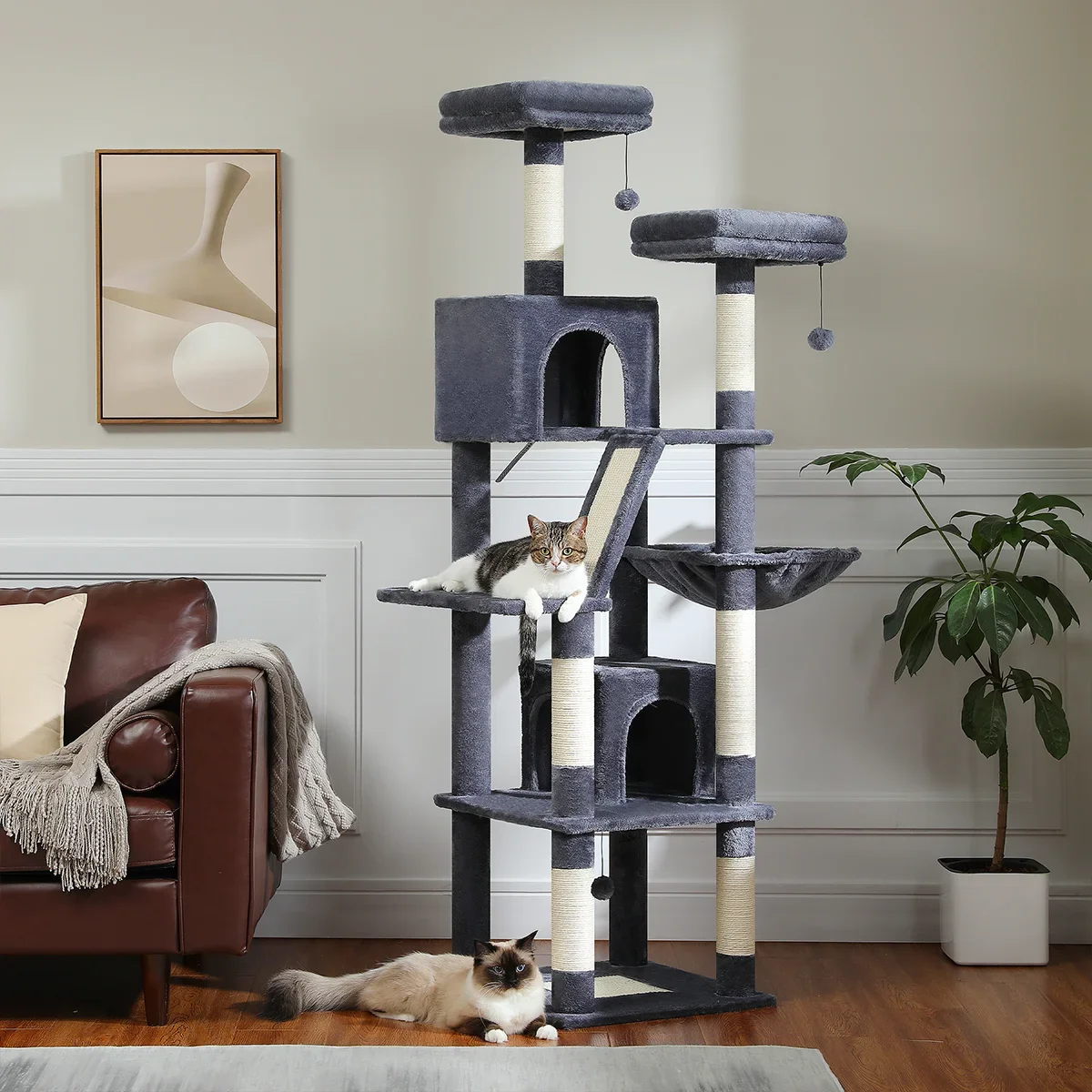 Large Cat Tree for Indoor Tall Tower for Cat Multi-Level Plush with Natural Sisal Scratching Post Condos Perches Hammock - Image 18