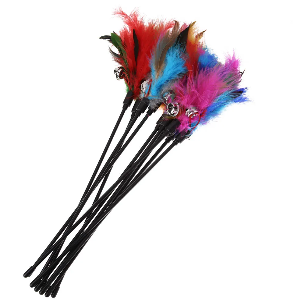 5/10 Pcs Cat Toys Random Color Cat Stick Feather Cat Toy with Small Bell Kitten Cat Interactive Toys Cat Supplies Pet Products - Image 2