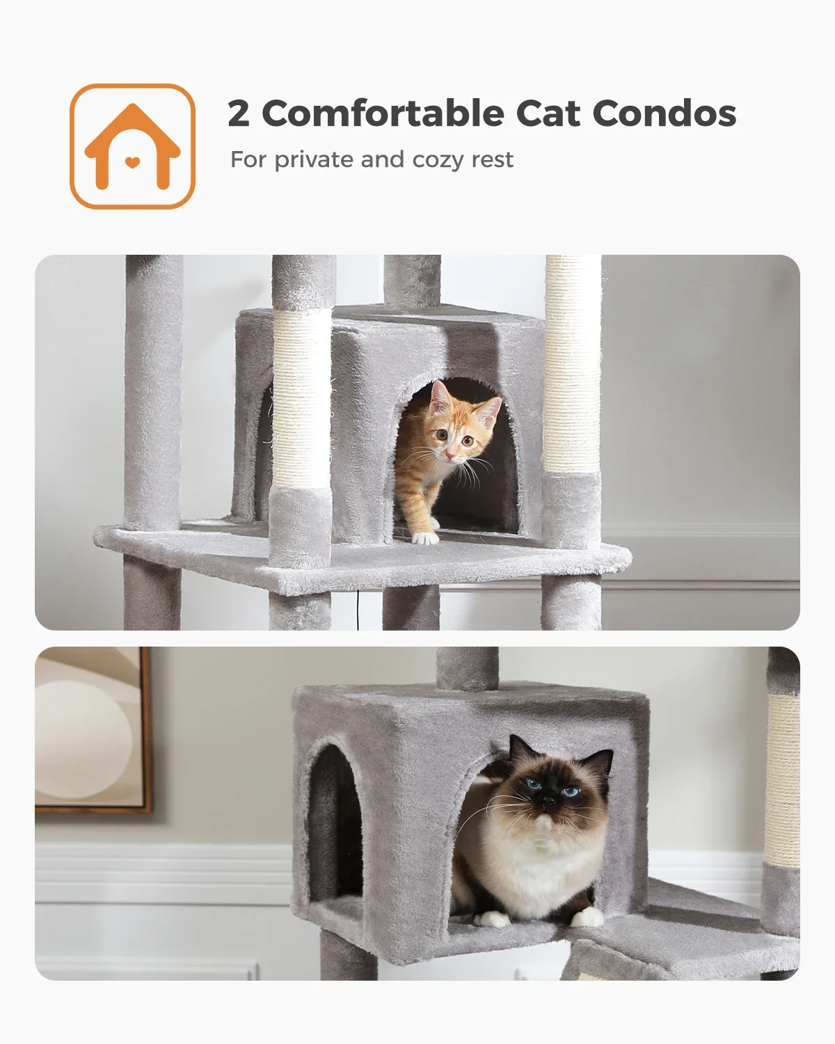 Large Cat Tree for Indoor Tall Tower for Cat Multi-Level Plush with Natural Sisal Scratching Post Condos Perches Hammock - Image 24