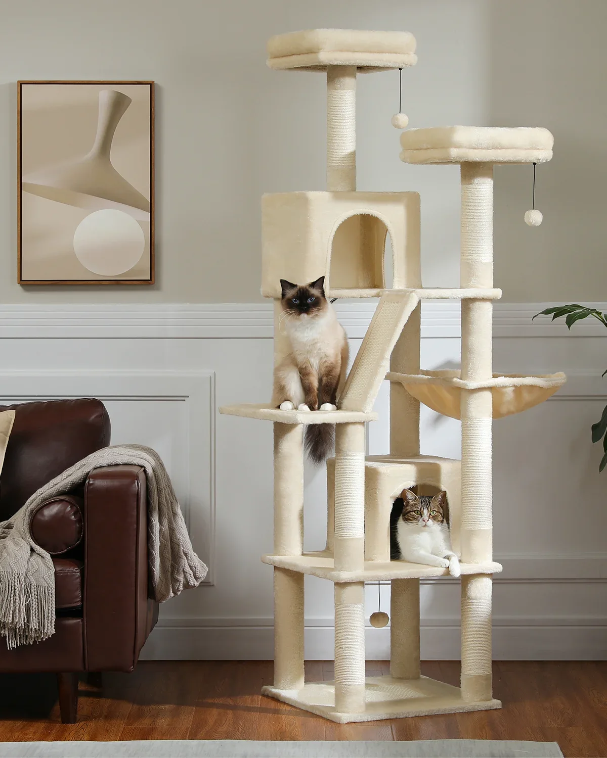 Large Cat Tree for Indoor Tall Tower for Cat Multi-Level Plush with Natural Sisal Scratching Post Condos Perches Hammock - Image 4