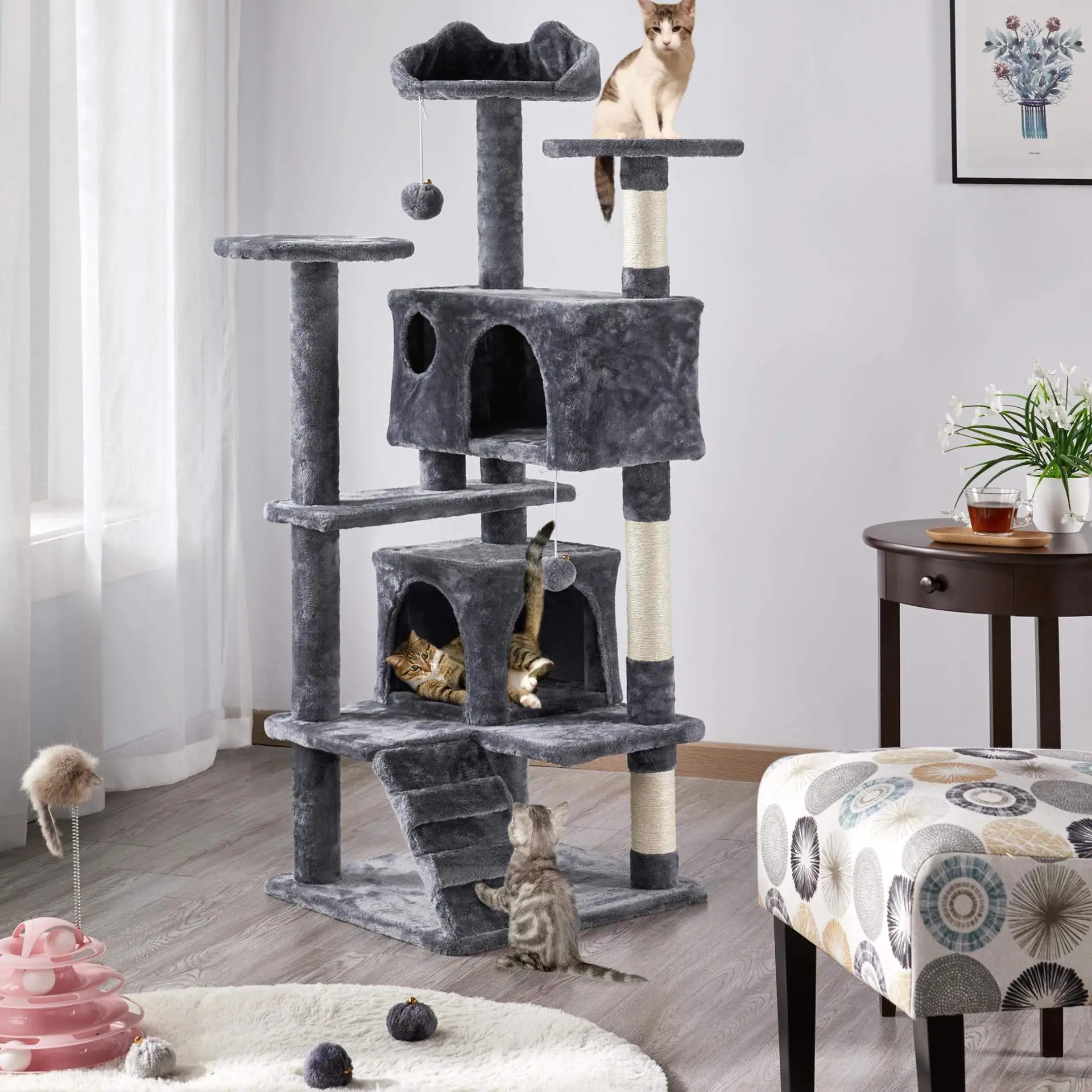 Large Cat Tree for Indoor Tall Tower for Cat Multi-Level Plush with Natural Sisal Scratching Post Condos Perches Hammock - Image 11