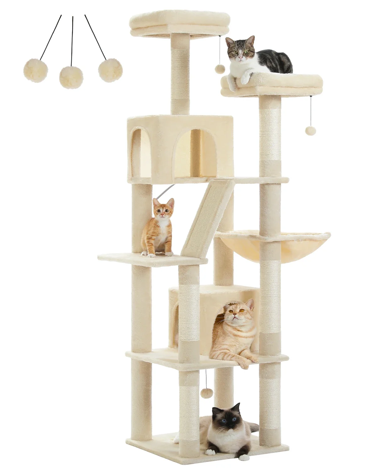 Large Cat Tree for Indoor Tall Tower for Cat Multi-Level Plush with Natural Sisal Scratching Post Condos Perches Hammock - Image 14