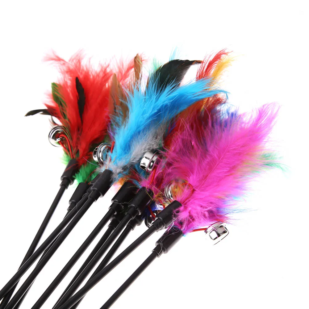 5/10 Pcs Cat Toys Random Color Cat Stick Feather Cat Toy with Small Bell Kitten Cat Interactive Toys Cat Supplies Pet Products - Image 4