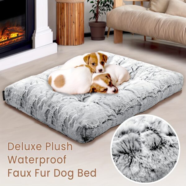 Blunique® Dog Bed Medium Size Dog, Gray Pet Beds For Medium - 30x22 Rectangle, Waterproof & Washable, Calming Kennel Pillow For Small Comfort, Soft Faux Fur, Ideal For Bulldogs, Labs.